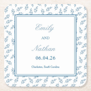 Posavasos Cuadrado De Papel Elegante Boda clásico del Blue Garden