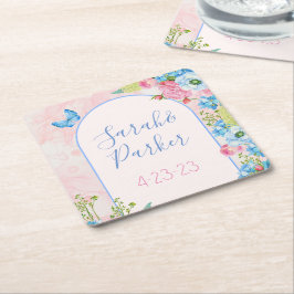 Posavasos Cuadrado De Papel Elegante Boda de Flores de Primavera Whimsical