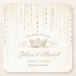 Posavasos Cuadrado De Papel Elegante Boda de la Corona de Cuentos de Oro