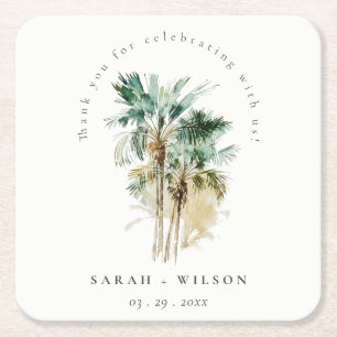 Posavasos Cuadrado De Papel Elegante Boda de Palm Trees Tropicales