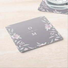 Posavasos Cuadrado De Papel Elegante Boda de platería floral Chinoiserie monog