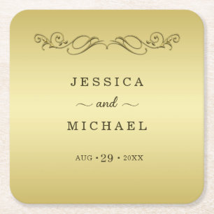 Posavasos Cuadrado De Papel Elegante boda del Ornate Gold de lujo