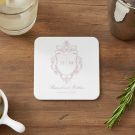 Posavasos Cuadrado De Papel Elegante Boda Escudo de pájaros de Chinoiserie ros