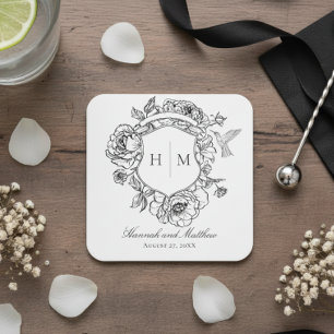 Posavasos Cuadrado De Papel Elegante Boda Escudo de pájaros de la Chinoiserie 