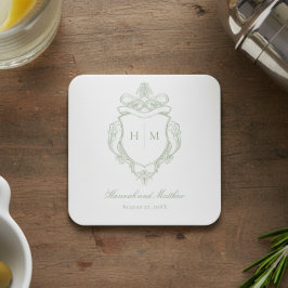 Posavasos Cuadrado De Papel Elegante Boda Escudo de pájaros de la Chinoiserie 