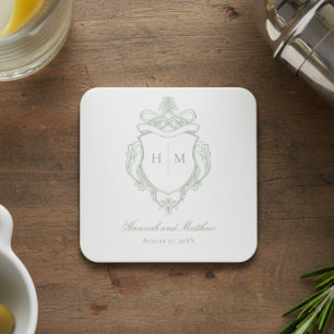 Posavasos Cuadrado De Papel Elegante Boda Escudo de pájaros de la Chinoiserie