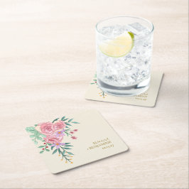 Posavasos Cuadrado De Papel Elegante Boda floral Boho Rubor color agua rosa