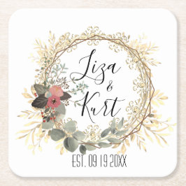 Posavasos Cuadrado De Papel Elegante Boda floral de guirnalda personalizada