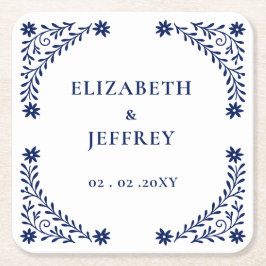 Posavasos Cuadrado De Papel Elegante Boda floral de la Marina de Boho