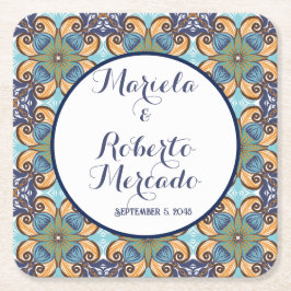 Posavasos Cuadrado De Papel Elegante Boda floral mexicano Talavera