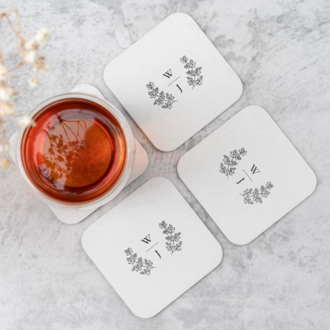 Posavasos Cuadrado De Papel Elegante Boda inicial de hoja botánica monograma (Subido por el creador)