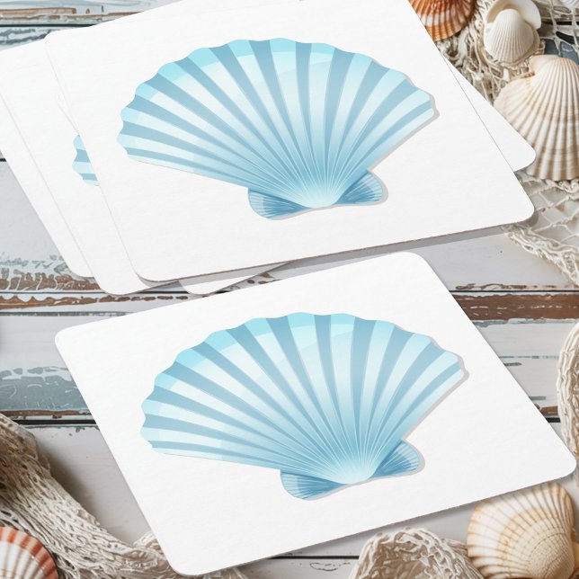 Posavasos Cuadrado De Papel Elegante Boda Náutico Azul de Seashell Beach (Subido por el creador)