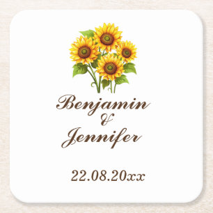 Posavasos Cuadrado De Papel Elegante Boda Rústico del Boho Sunflower