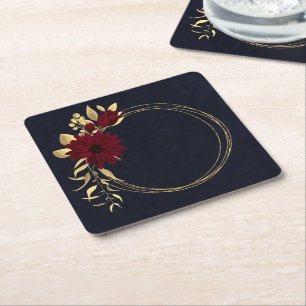 Posavasos Cuadrado De Papel Elegante burgundy y oro azul marino