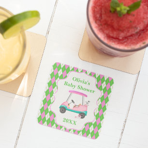 Posavasos Cuadrado De Papel Elegante carrito de golf listo para Baby Shower