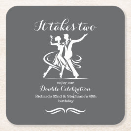 Posavasos Cuadrado De Papel Elegante celebración de cumpleaños conjunta de par