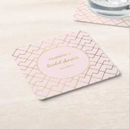 Posavasos Cuadrado De Papel Elegante Chic Geométrico Rosa Beige Dorado