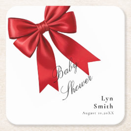 Posavasos Cuadrado De Papel Elegante Chica Baby Shower de Coquette Bow rosa