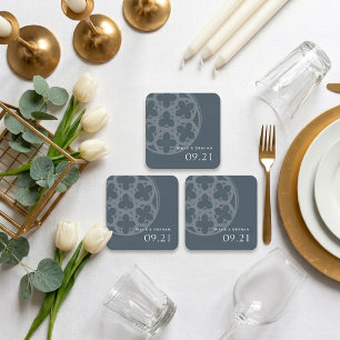 Posavasos Cuadrado De Papel Elegante Clásico Traceria Gótica Boda Azul Orión