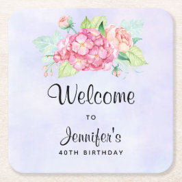 Posavasos Cuadrado De Papel Elegante color de agua rosa Flor Bouquet cumpleaño