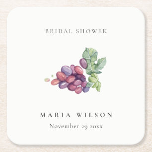 Posavasos Cuadrado De Papel Elegante color de agua uva Foliage Bridal Shower