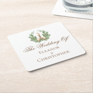 Posavasos Cuadrado De Papel Elegante corona de Navidad Vela Boda personalizada