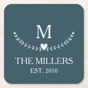 Posavasos Cuadrado De Papel Elegante corona vintage con decoración de corazón