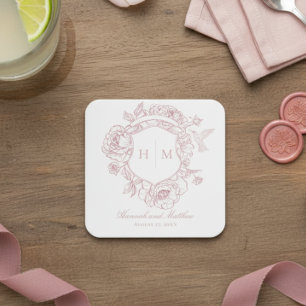Posavasos Cuadrado De Papel Elegante Cresta de Pájaro Chinoiserie Rosa para Bo
