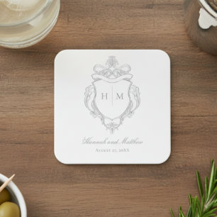 Posavasos Cuadrado De Papel Elegante Cresta de Pájaro de Chinoiserie Gris para