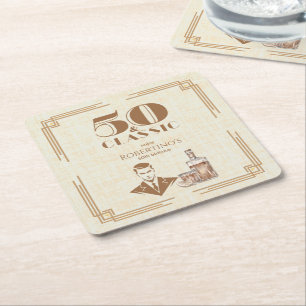 Posavasos Cuadrado De Papel Elegante Cumpleaños 50 de Whisky para Hombres Vint