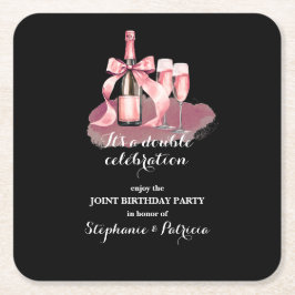 Posavasos Cuadrado De Papel Elegante Cumpleaños Doble Celebración Conjunta