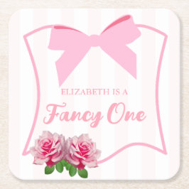 Posavasos Cuadrado De Papel Elegante Cumpleaños Floral con Lazo Uno
