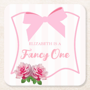 Posavasos Cuadrado De Papel Elegante Cumpleaños Floral con Lazo Uno