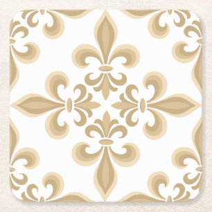 Posavasos Cuadrado De Papel Elegante damasco de color bronceado