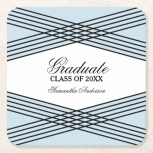 Posavasos Cuadrado De Papel Elegante deco azul de graduación