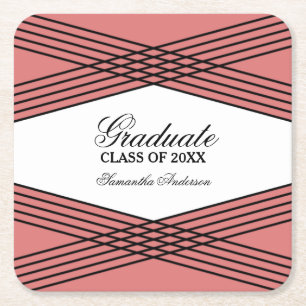 Posavasos Cuadrado De Papel Elegante Deco Red Graduation Coasters