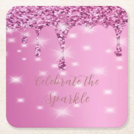 Posavasos Cuadrado De Papel Elegante Despedida de Soltera con Brillo Rosado y 