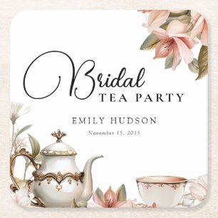 Posavasos Cuadrado De Papel Elegante Despedida de Soltera con Té