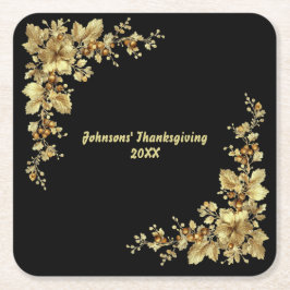 Posavasos Cuadrado De Papel Elegante Día de Acción de Gracias de Oro