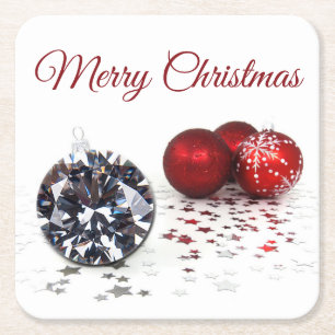 Posavasos Cuadrado De Papel Elegante Diamante y Ornamentos de Navidad Rojo