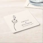 Posavasos Cuadrado De Papel Elegante dibujo floral Minimalista casamiento pers<br><div class="desc">Personalizado elegante dibujo Minimalista de flores en la montaña de papel cuadrado de Boda crema</div>