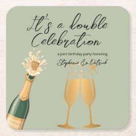 Posavasos Cuadrado De Papel Elegante Doble Celebración Green Joint Birthday