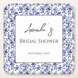 Posavasos Cuadrado De Papel Elegante ducha azul azul de flores nupciales