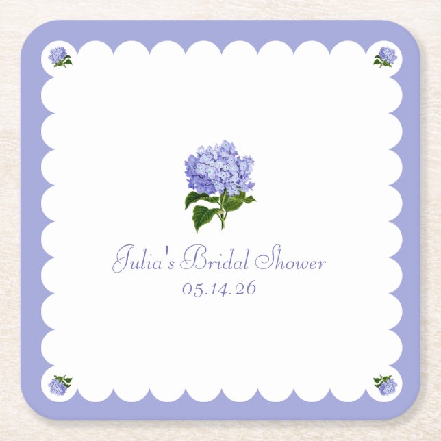Posavasos Cuadrado De Papel Elegante Ducha Bridal Clásico Hydrangea Scalloped (Anverso)