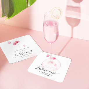 Posavasos Cuadrado De Papel Elegante ducha de novia floral rosa
