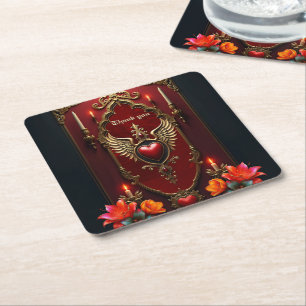 Posavasos Cuadrado De Papel Elegante emblema de lujo del corazón.