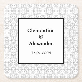 Posavasos Cuadrado De Papel Elegante estilo Art Deco en blanco y negro
