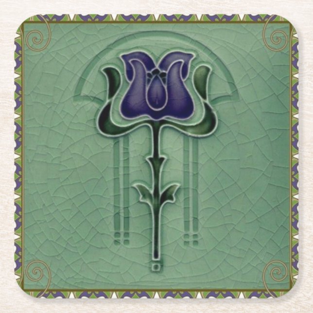 Posavasos Cuadrado De Papel Elegante estilo Art Nouveau moderno (Anverso)