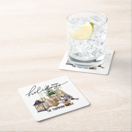 Posavasos Cuadrado De Papel Elegante estilo moderno con guion Watercolor Santa