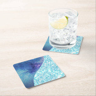 Posavasos Cuadrado De Papel Elegante estrella purpurina de galaxia Blue Modern